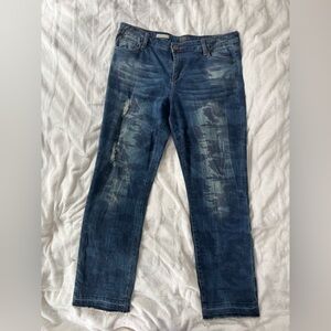 Ankle Straight Leg Distressed Blue Camo Jeans